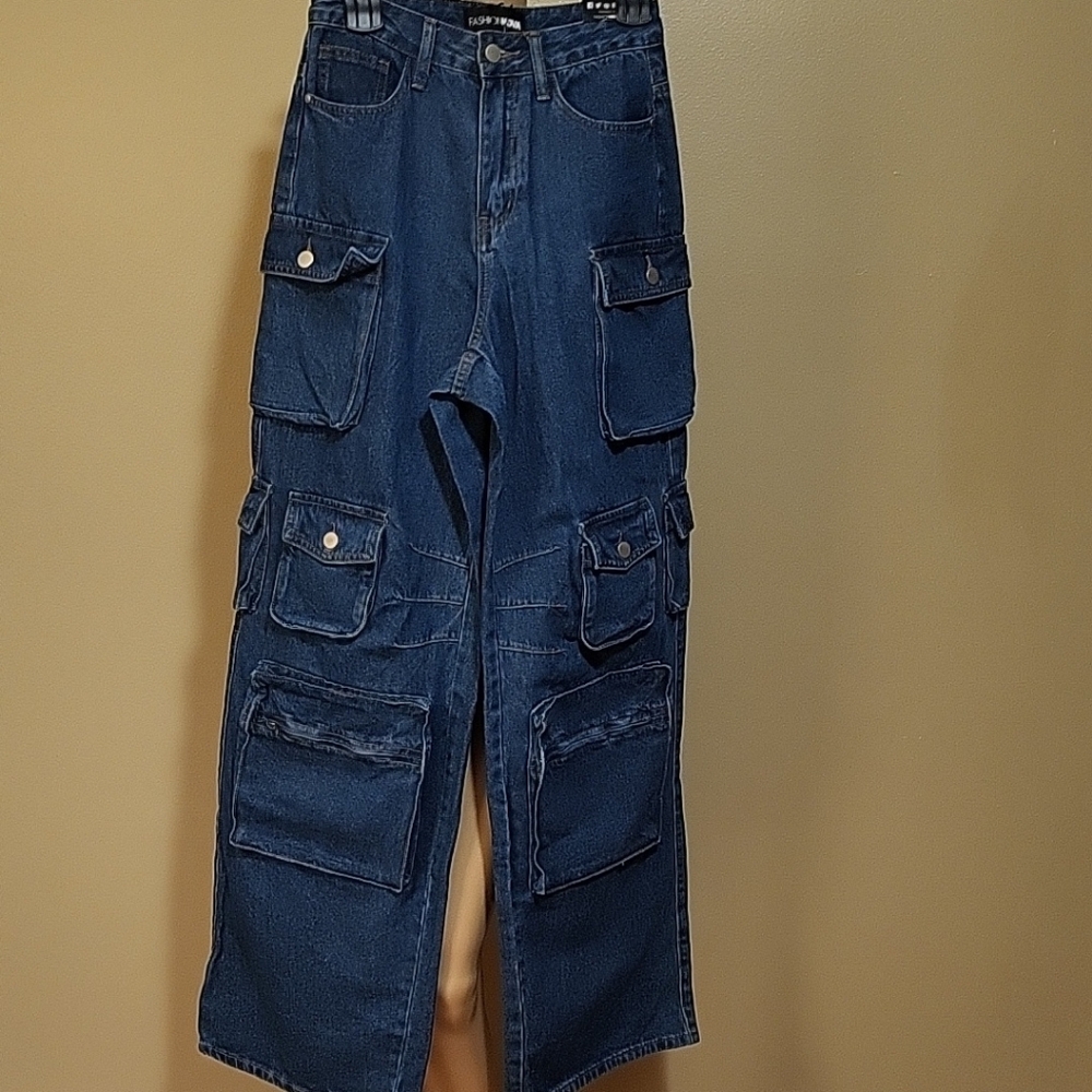 Ladys Dark Blue Cargo Jeans